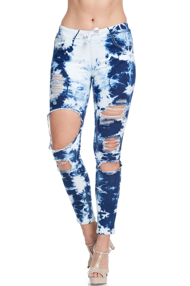 Women's Bleached Destroyed Skinny Denim Joggers - Image 5