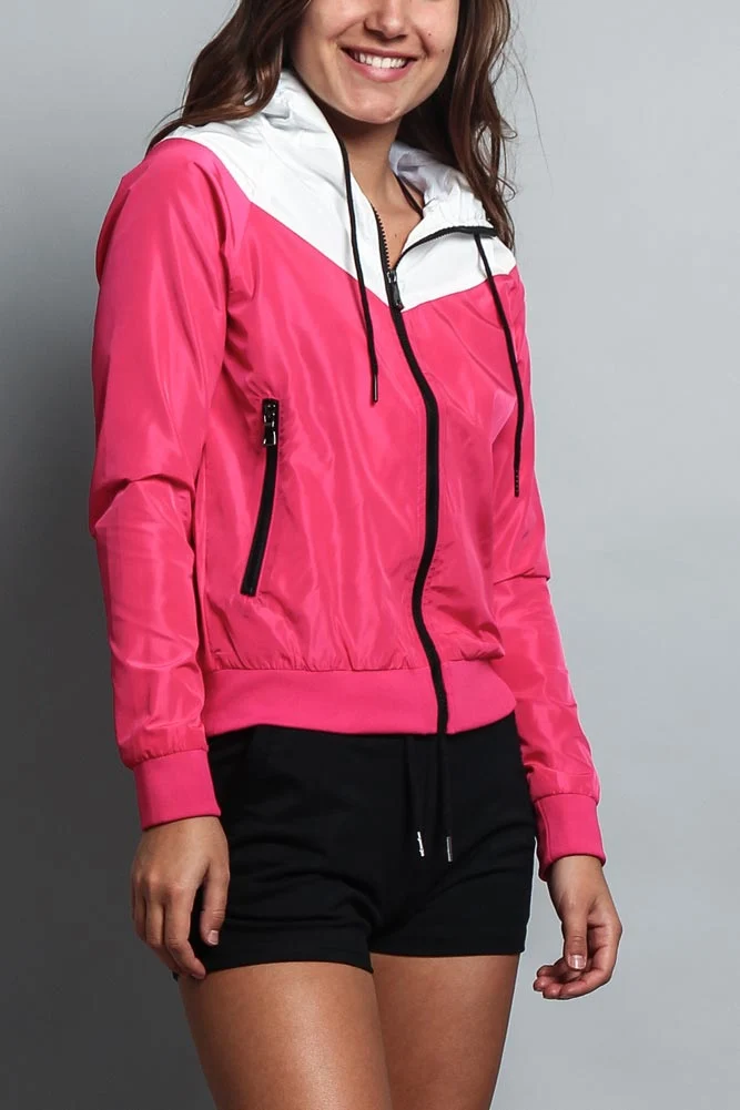 Women's Color Block Hooded Windbreaker Jacket - Image 19