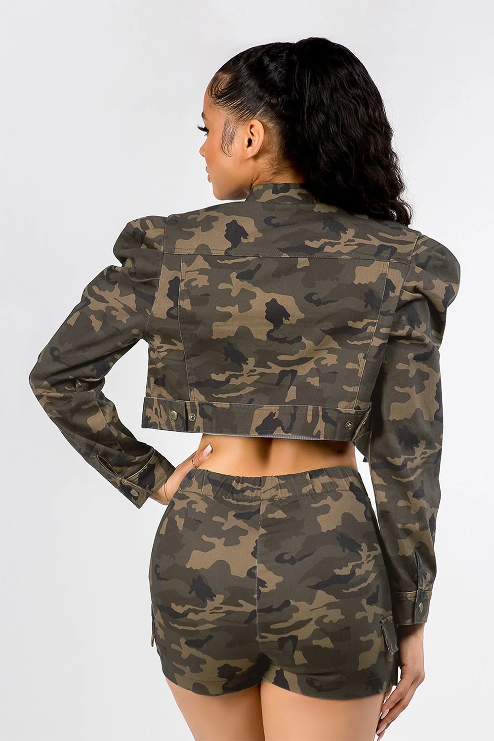 Women's Colored Balloon Shoulder Jacket and Skort Set - Image 3