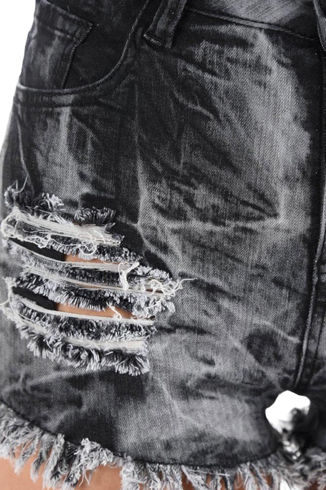 Women's Destroyed & Frayed Hem Tie Dye Denim Shorts - Image 5