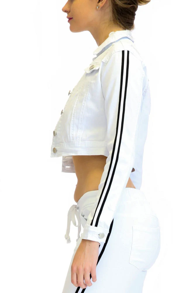 Women's Destroyed Side Striped Band Jacket and Jogger Set - Image 17