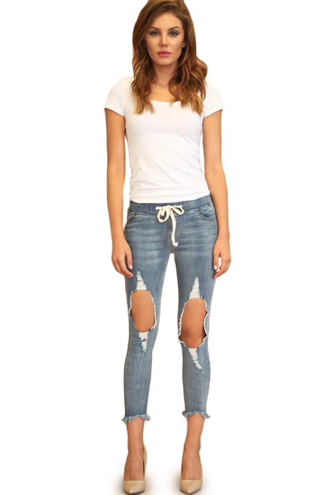 Women's Destroyed Skinny Denim Joggers - Image 2