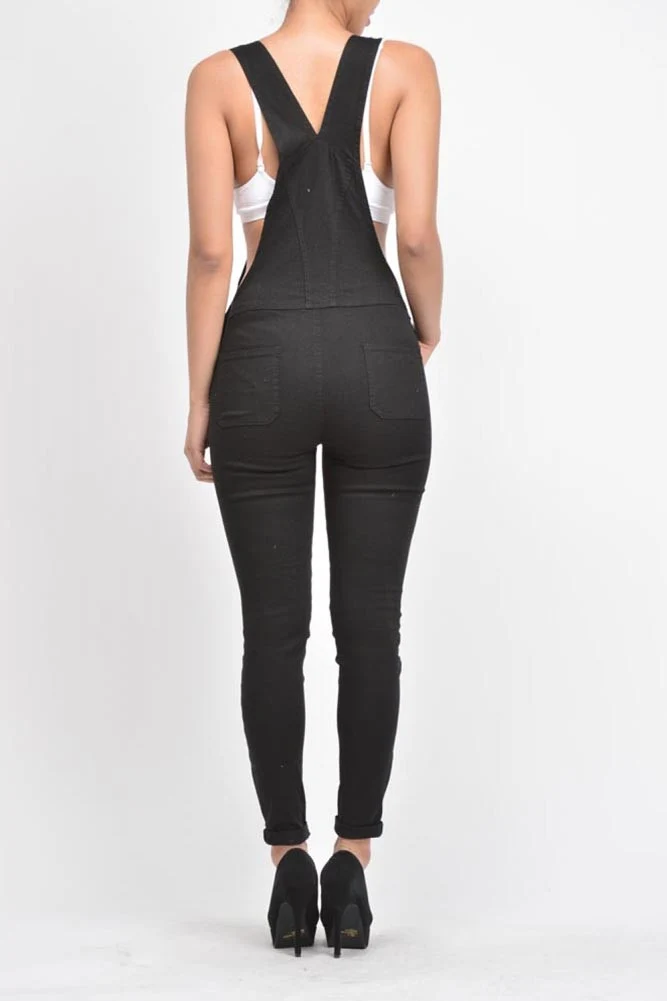 Women's Destroyed Skinny Overalls - Image 5