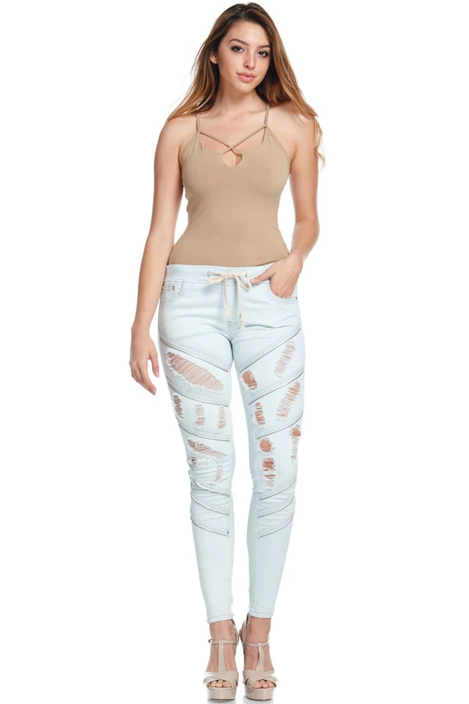 Women's Diagonal Zipper Denim Jogger - Image 10
