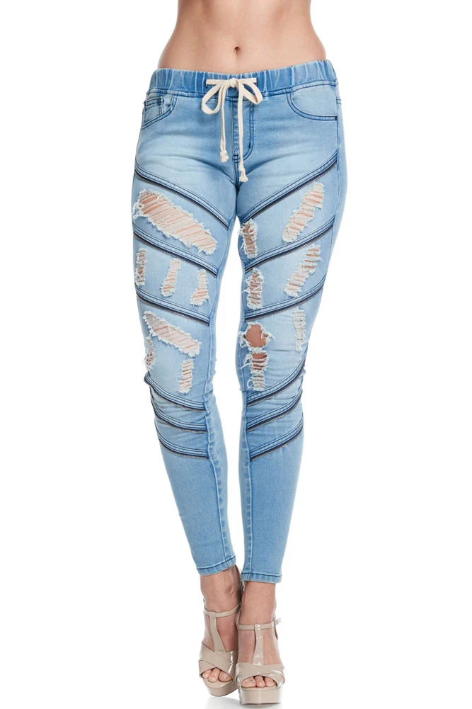 Women's Diagonal Zipper Denim Jogger - Image 14