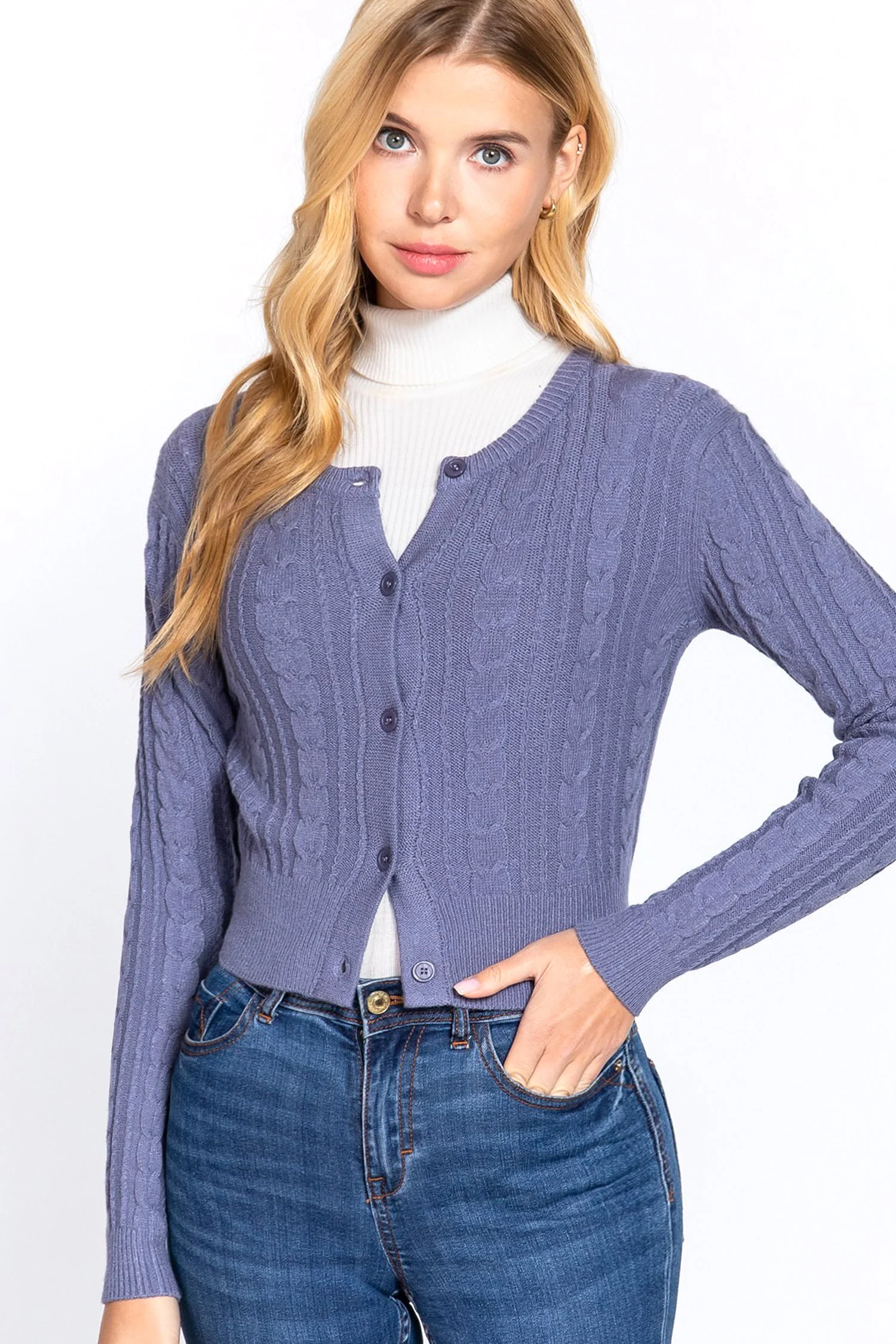 Women's Essential Long Sleeve Cable Sweater Cardigan - Image 6