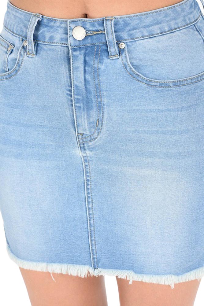 Women's Frayed Hem Basic Denim Skirt - Image 8