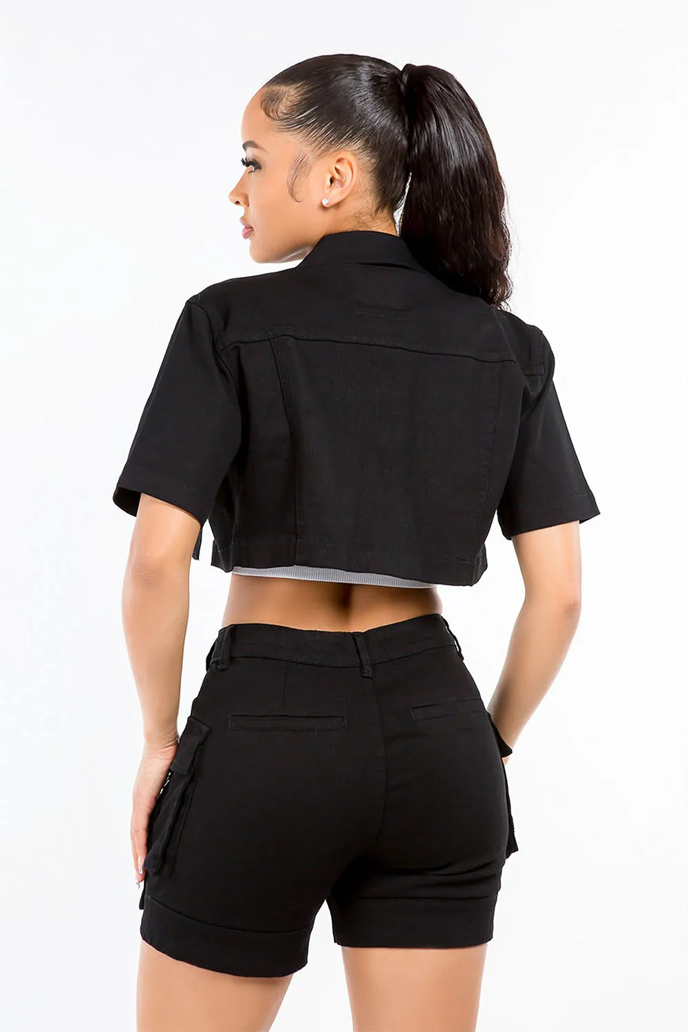Women's Garment Dyed Color Washed Cropped Denim Shirt - Image 13