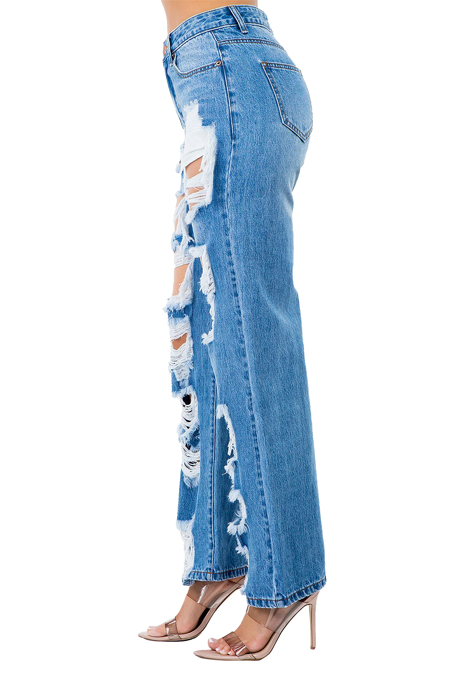 Women's High Distressed Wide Fit Denim Jeans - Image 2
