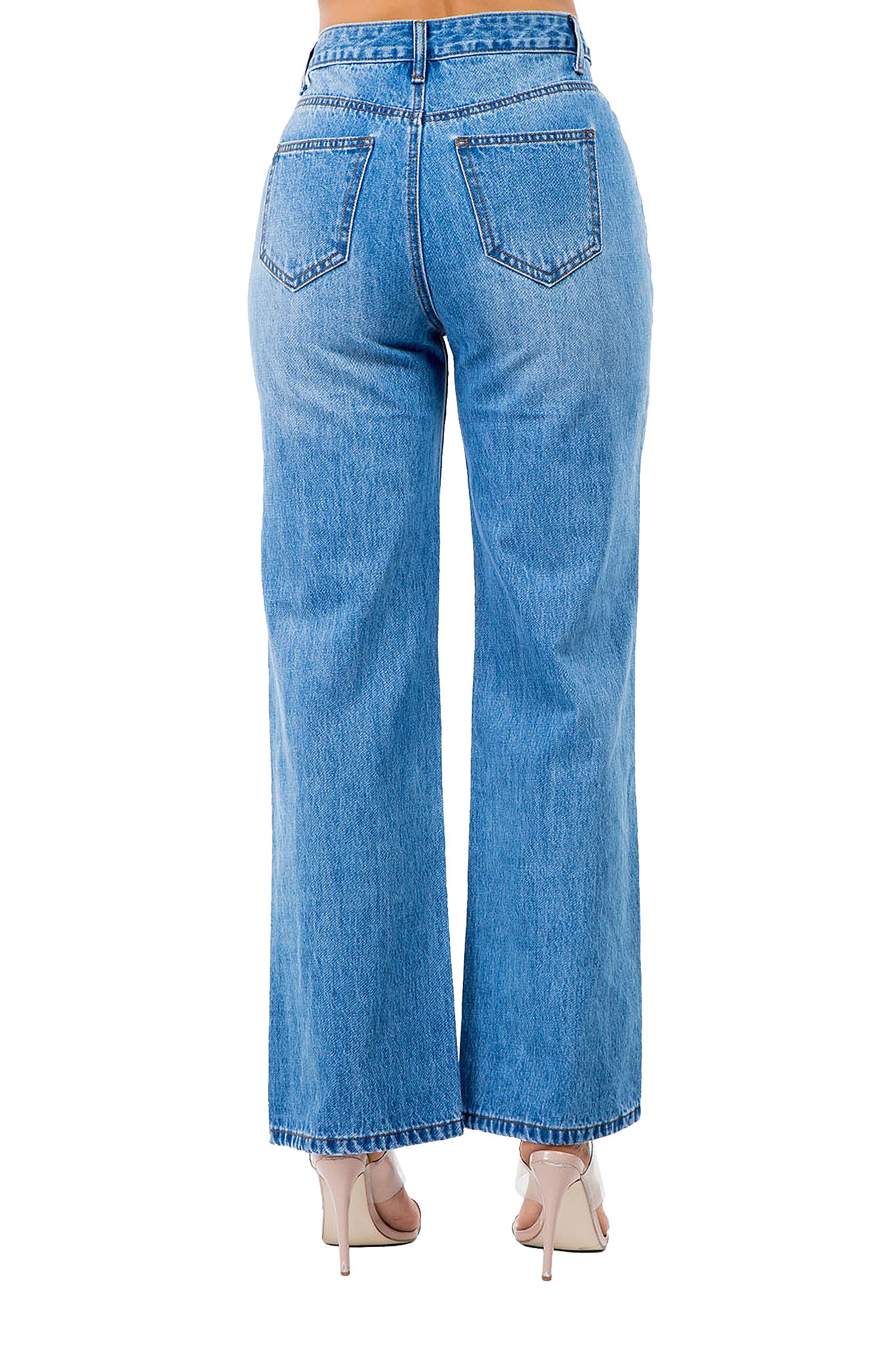 Women's High Distressed Wide Fit Denim Jeans - Image 4