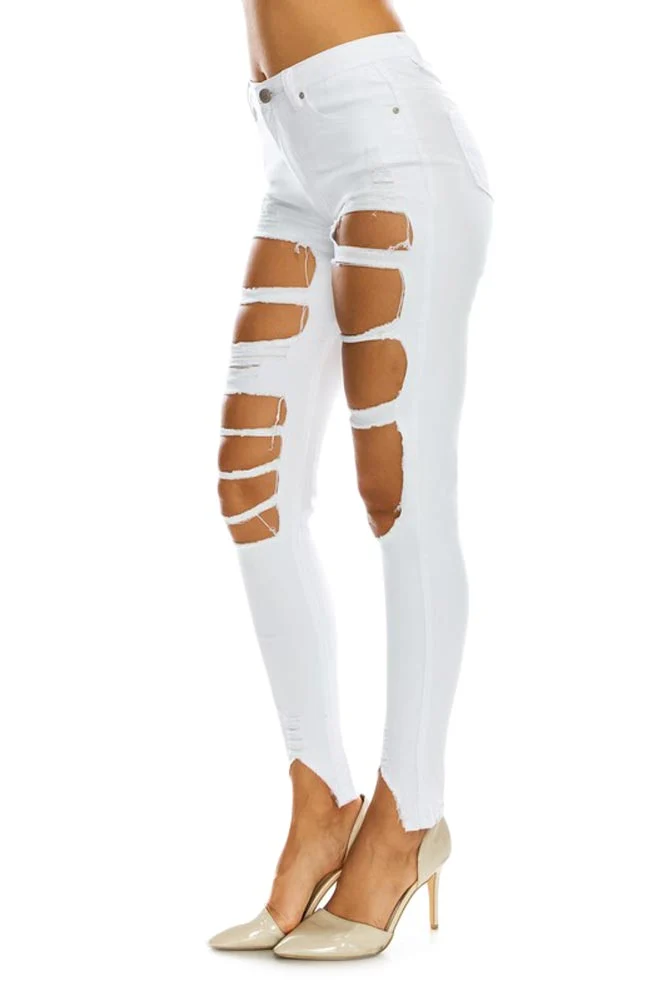 Women's High Rise Destroyed Denim Twill Jeans - Image 10