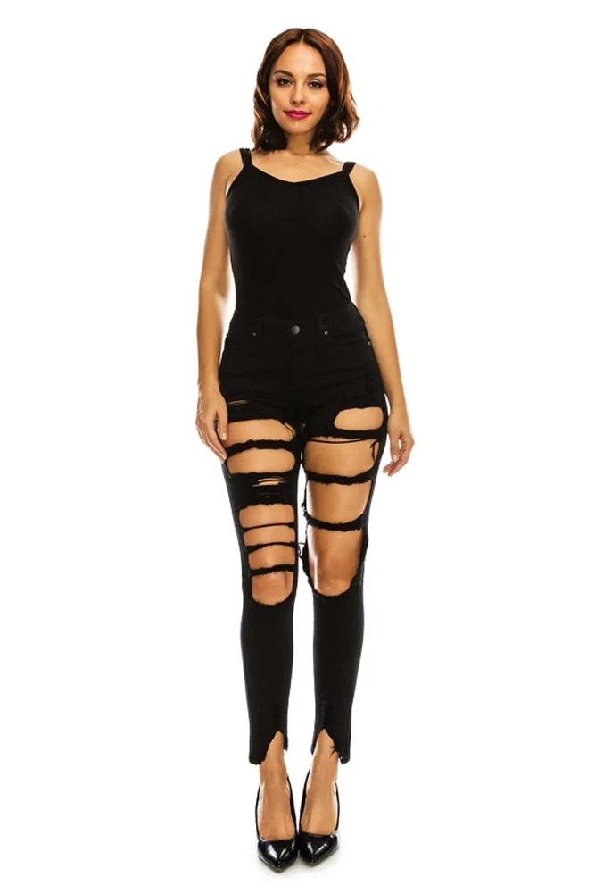 Women's High Rise Destroyed Denim Twill Jeans - Image 2
