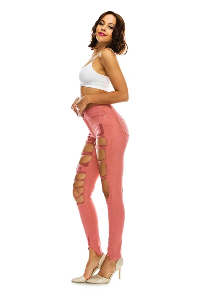 Women's High Rise Destroyed Denim Twill Jeans - Image 6