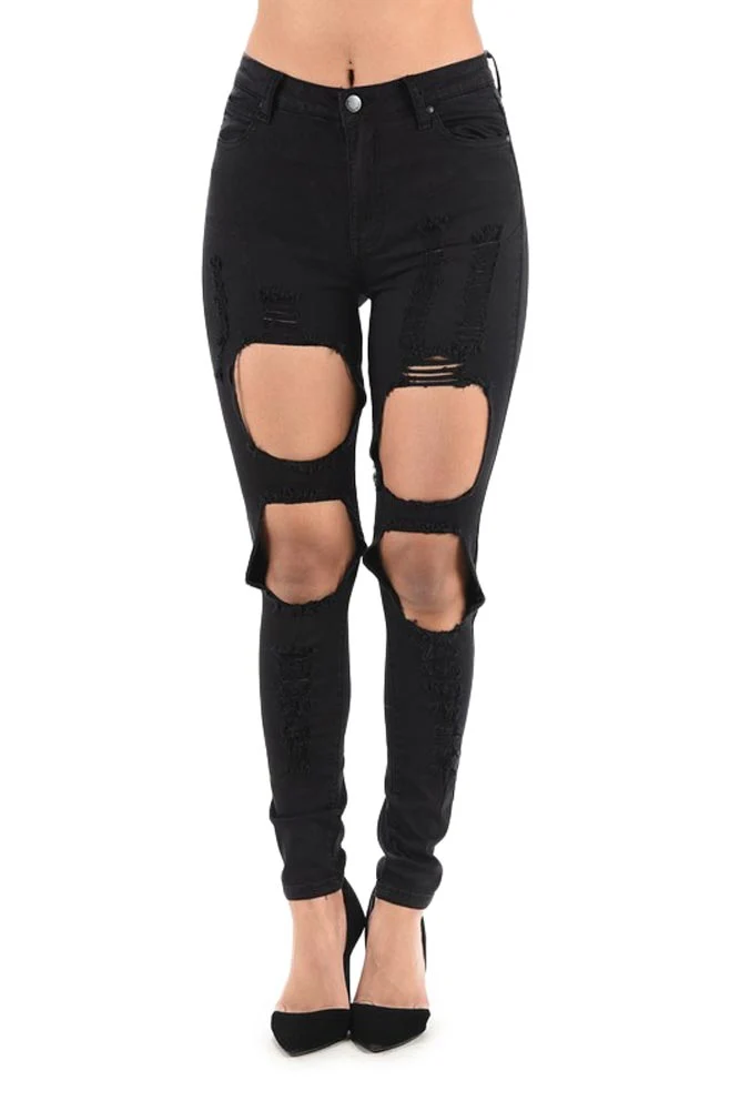 Women's High Rise Destroyed Twill Denim Jeans - Image 2