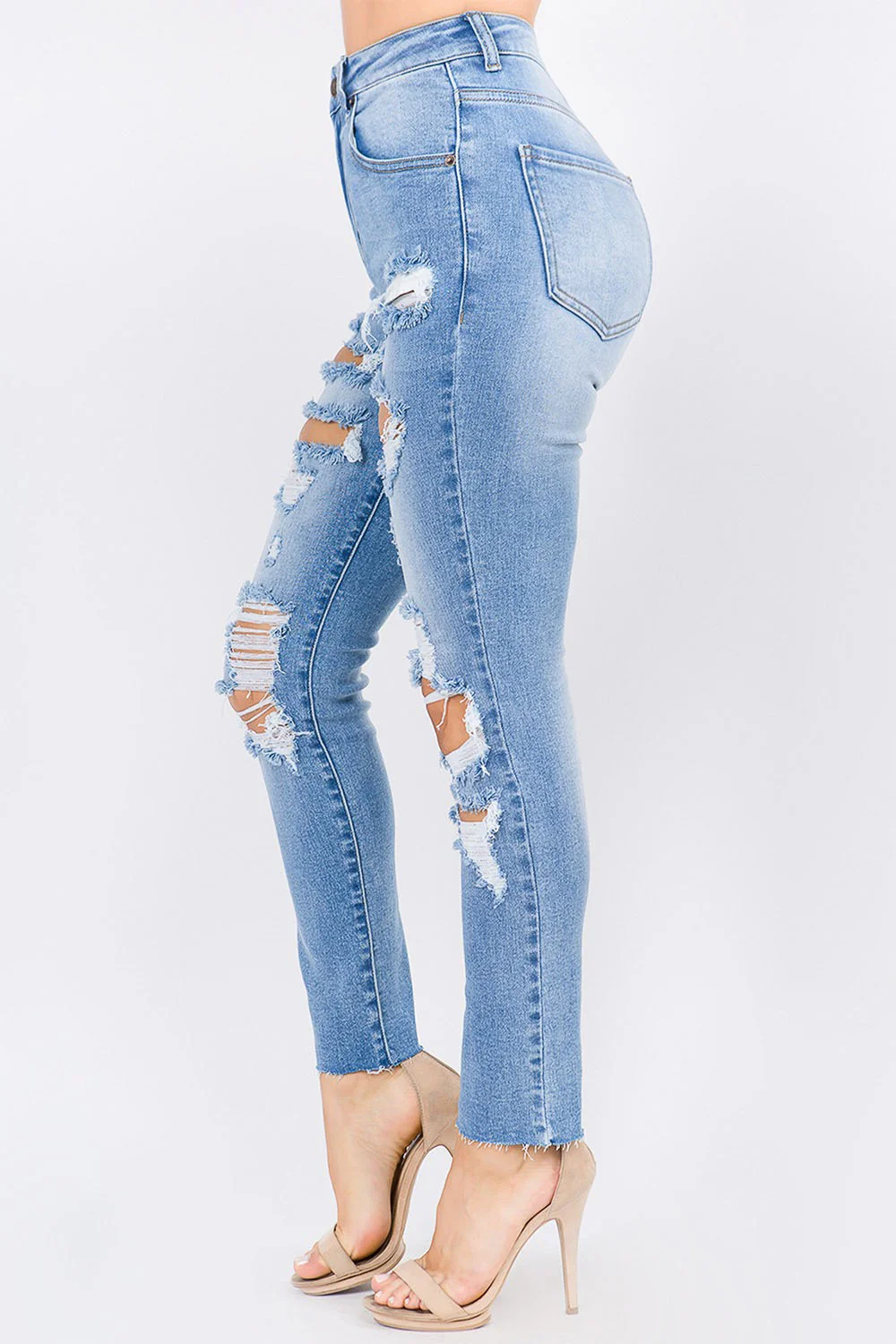 Women's High Rise Distressed Washed Out Denim Skinny Jeans - Image 2