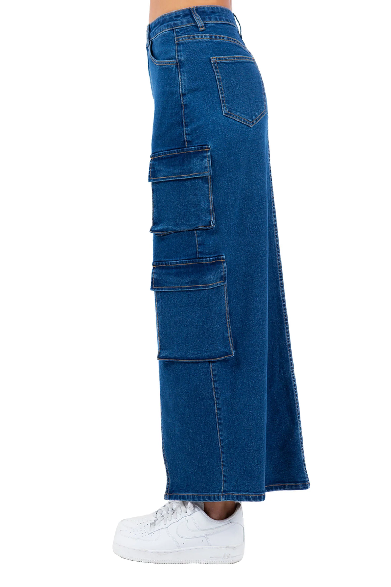 Women's High Waist Denim Cargo Skirt - Image 2