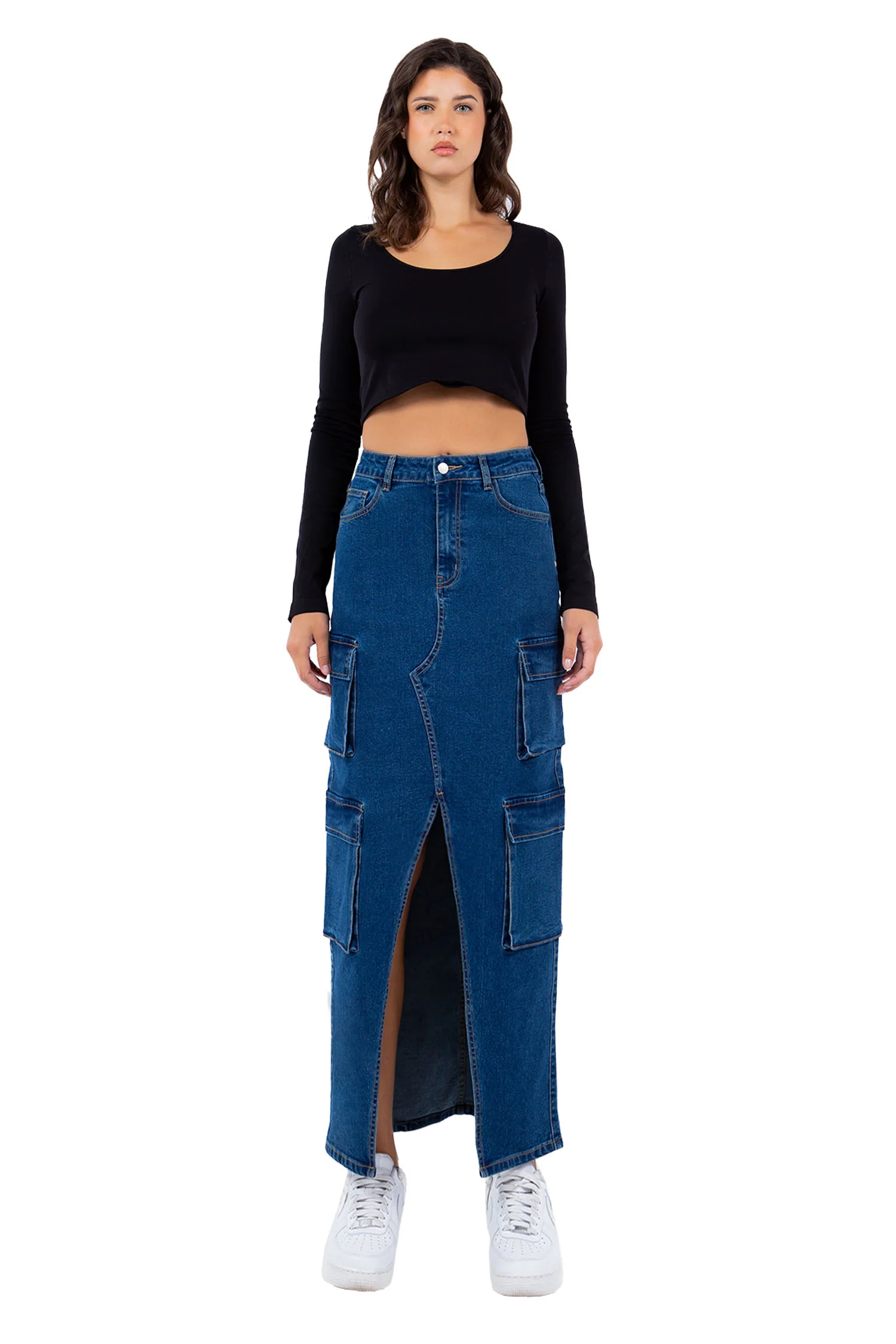 Women's High Waist Denim Cargo Skirt - Image 4