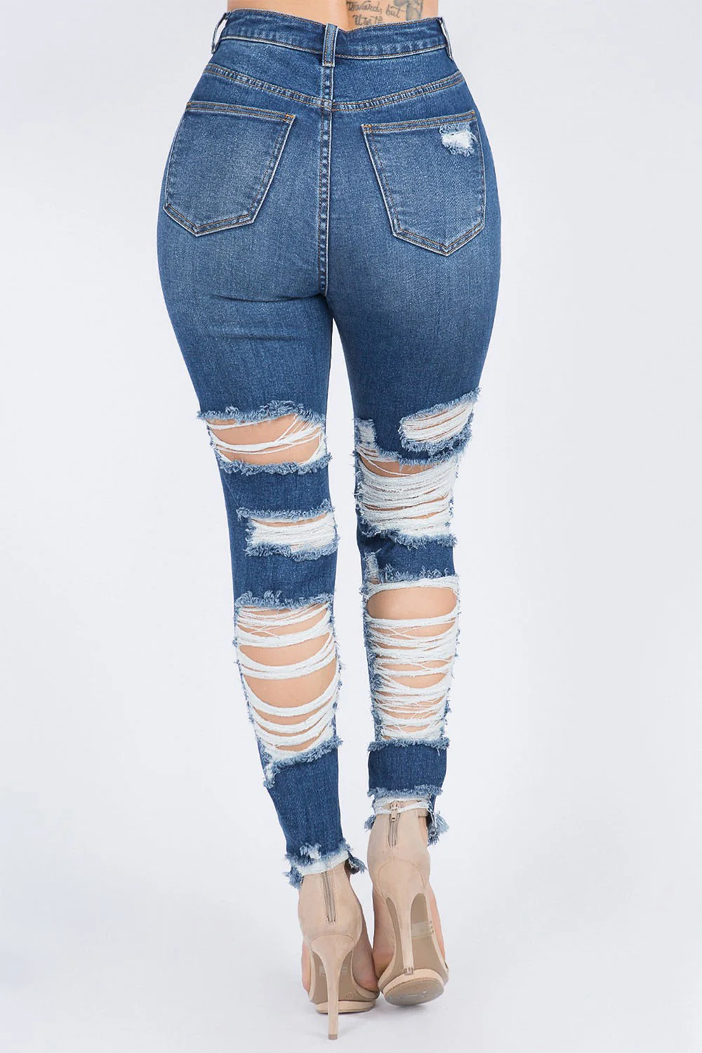 Women's High Waist Heavy Distressing Denim Skinny Jeans - Image 3