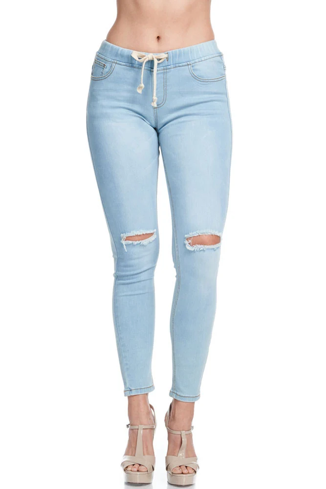 Women's Knee Slit Skinny Denim Joggers - Image 11