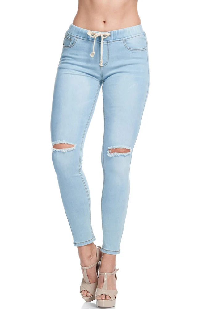 Women's Knee Slit Skinny Denim Joggers - Image 14