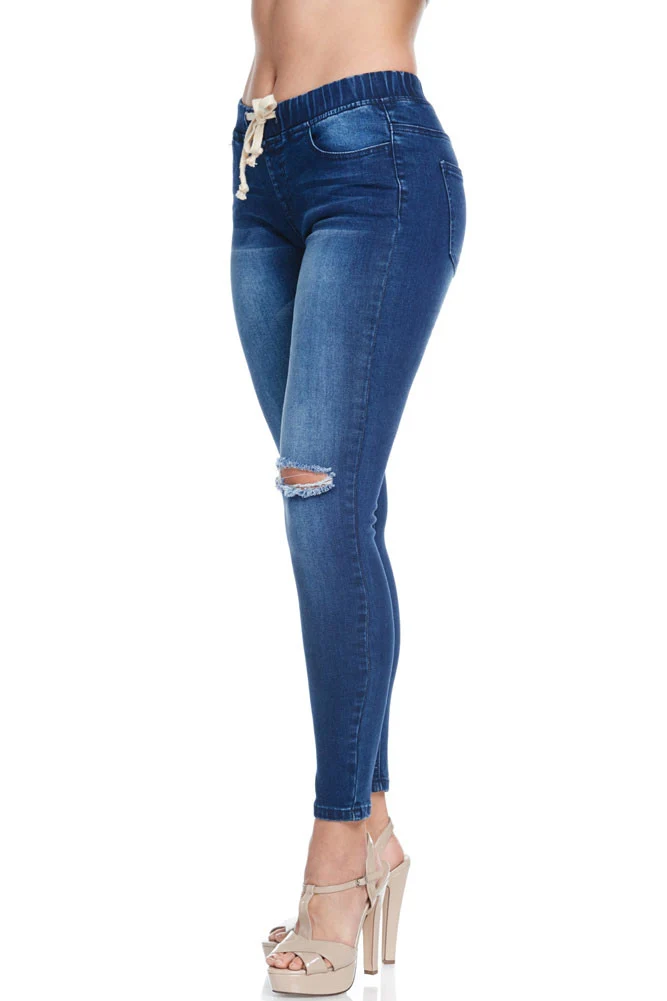 Women's Knee Slit Skinny Denim Joggers - Image 7