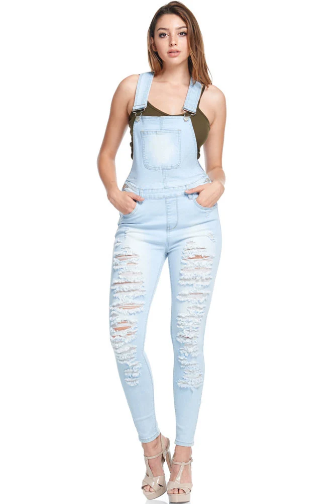 Women's Ripped Up Skinny Overalls - Image 2