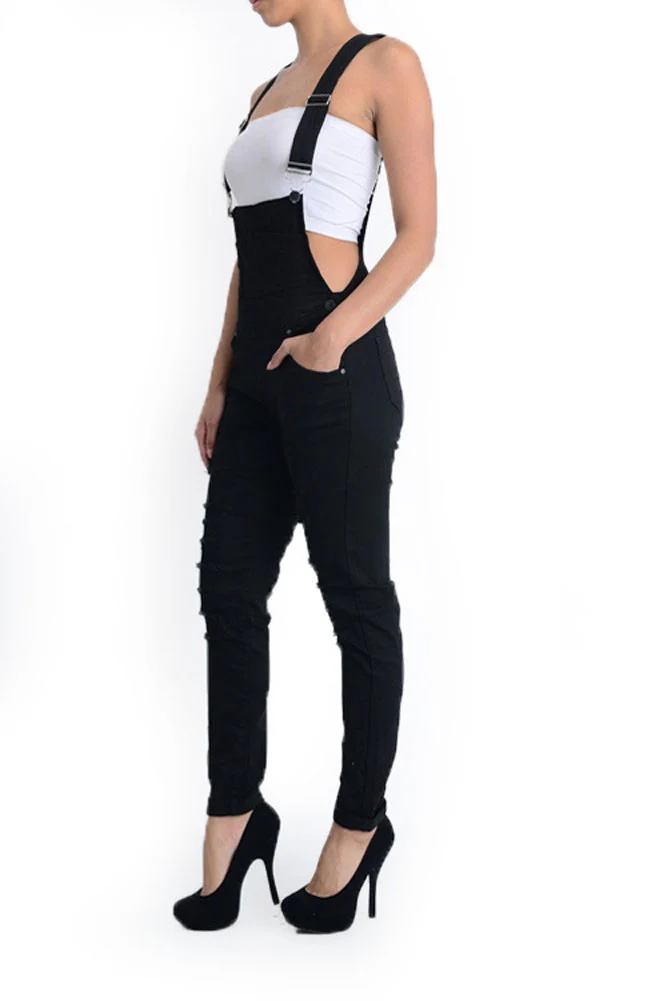 Women's Ripped Skinny Overalls - Image 6
