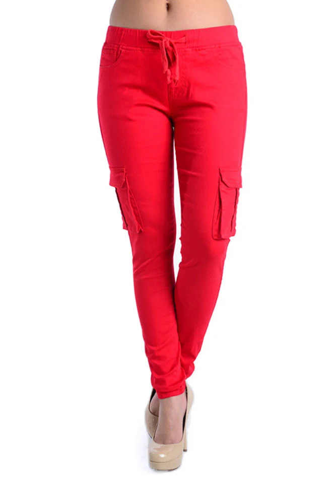Women's Solid Skinny Cargo Jogger Pants - Image 17