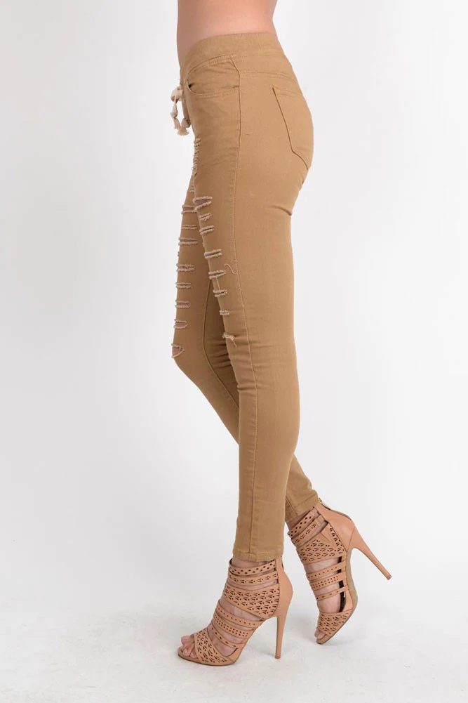 Women's Solid Thrashed Skinny Jogger Pants - Image 10