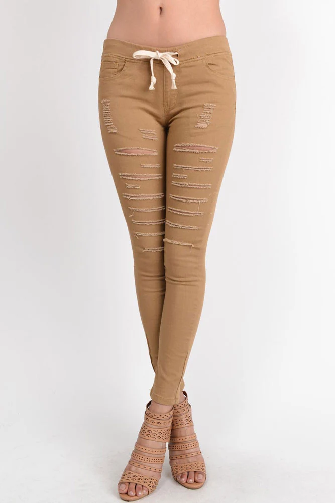 Women's Solid Thrashed Skinny Jogger Pants - Image 13