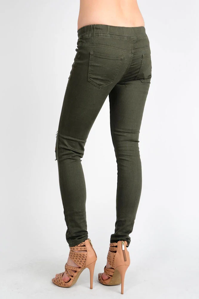 Women's Solid Torn Skinny Jogger Pants - Image 17